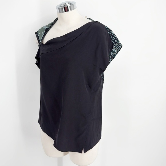 ETRO Paisley silk Handkerchief Blouse Top Size 46 Medium size 10 Gray Green - Picture 5 of 14